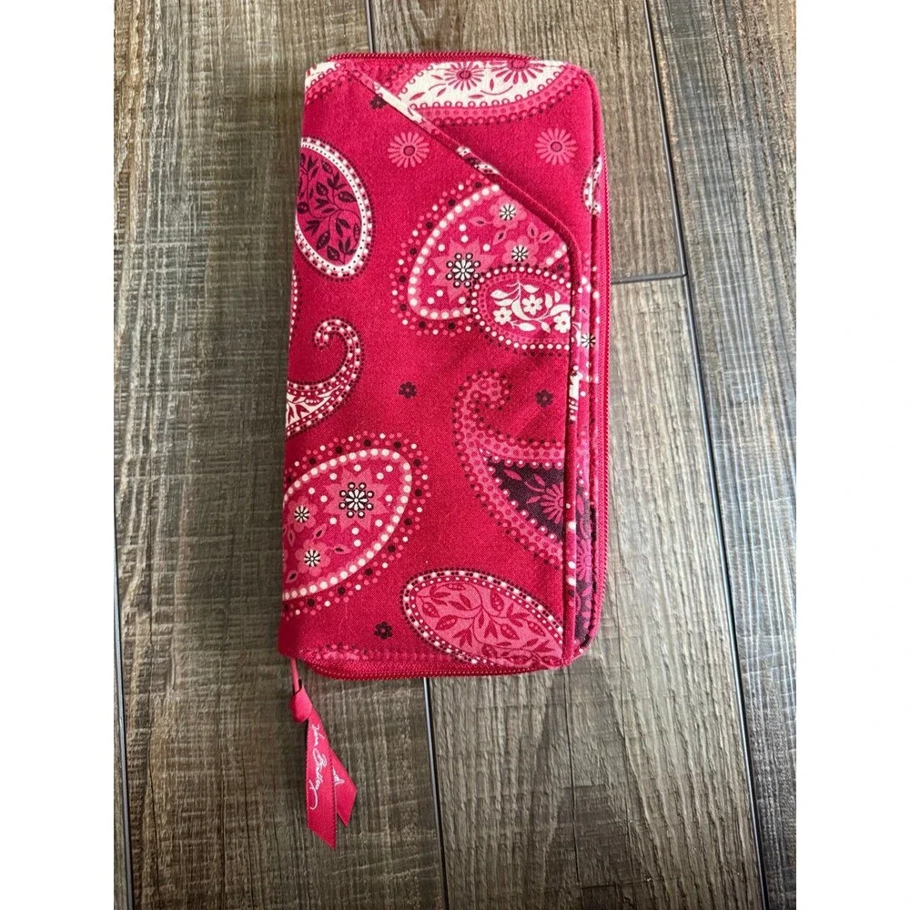 Retired Vera Bradley Mesa Red Paisley Large Travel Wallet EUC